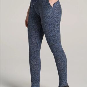 Women's Blue Leopard Ponte Leggings with Drawstring Waist